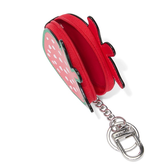 🍓PINK VICTORIA’S SECRET Zip Pouch Keychain Bag Charm Strawberry Bright Red - Picture 6 of 9